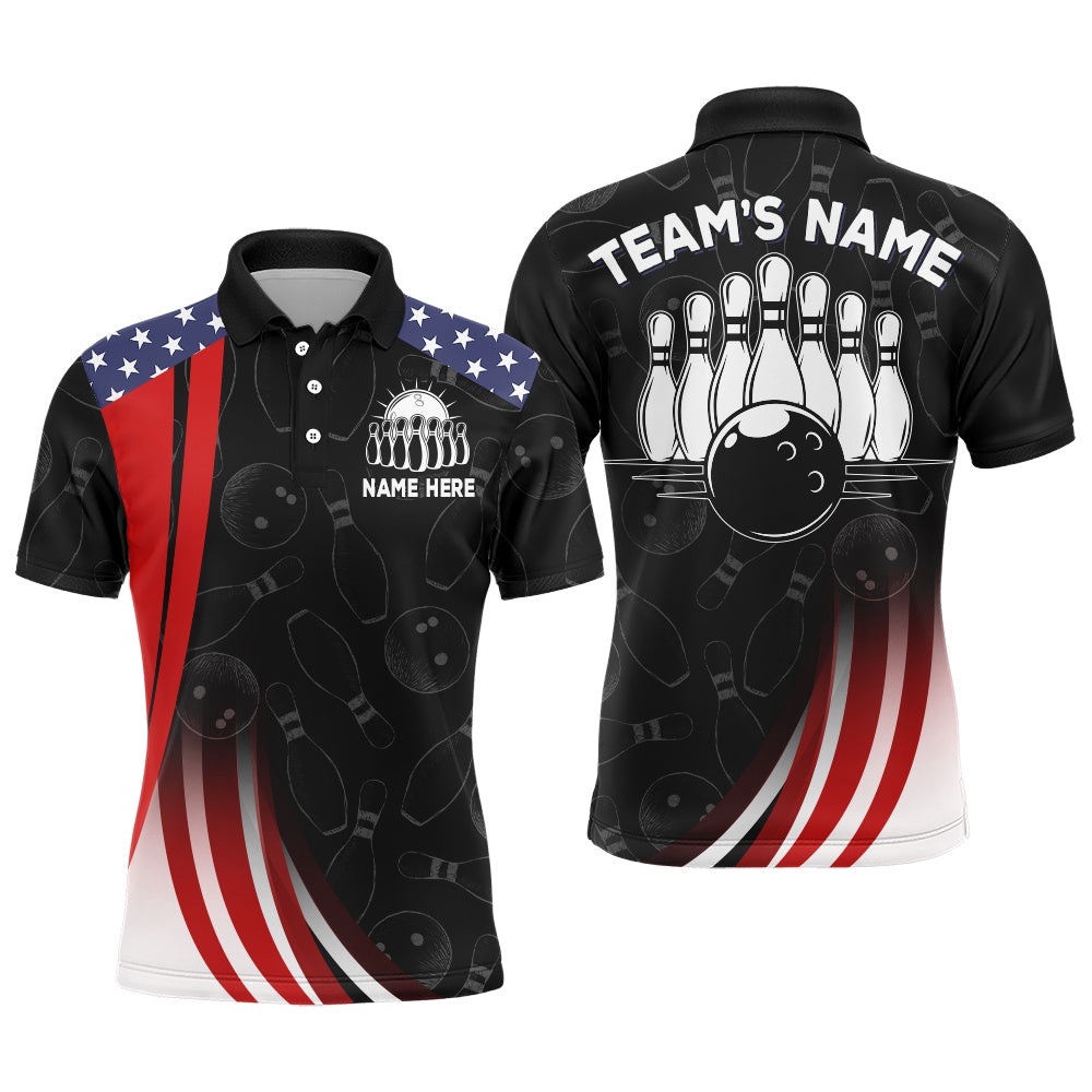 Patriotic Bowling Shirt American Camo Bowling Polo Shirt Customized For Men Polo Bowling Team League, Personalized Bowling Team Shirt