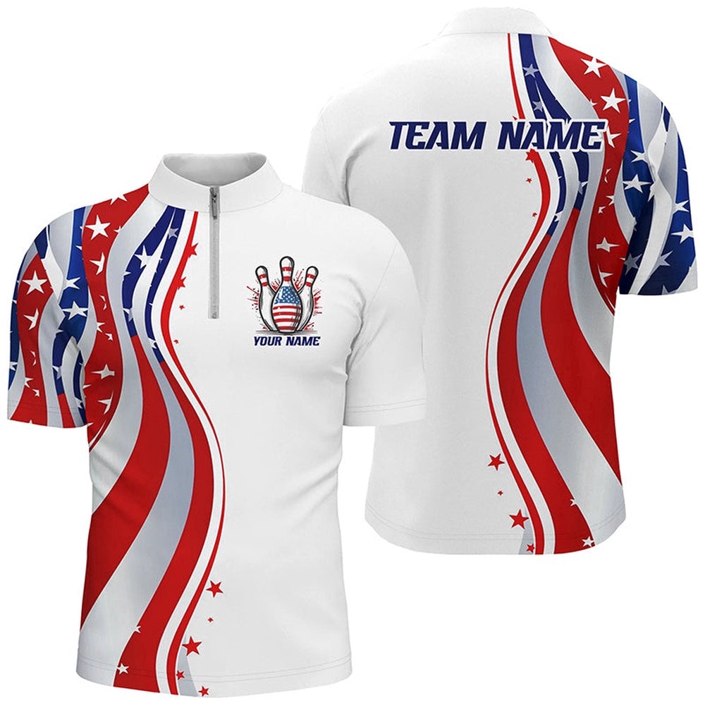 Patriotic Bowling Shirts For Men And Women, Ameircan Flag Bowling Team Jersey Styles, Custom Bowling Team Jersey Shirt