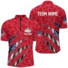 Patriotic Bowling Zip Shirts For Men, American Flag Bowling Uniform Bowlers Outfit Blue, Custom Bowling Team Jersey Shirt