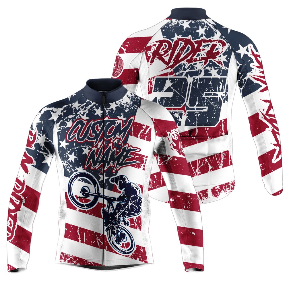 Patriotic Cycling Jersey Cycle Gear With 3 Pockets Anti Uv Full Zip American Off Road Shirt, Custom Mono Cycling Jersey Patriotic Cycling Jersey Cycle Gear With 3 Pockets Anti Uv Full Zip American Off Road Shirt, Custom Mono Cycling Jersey