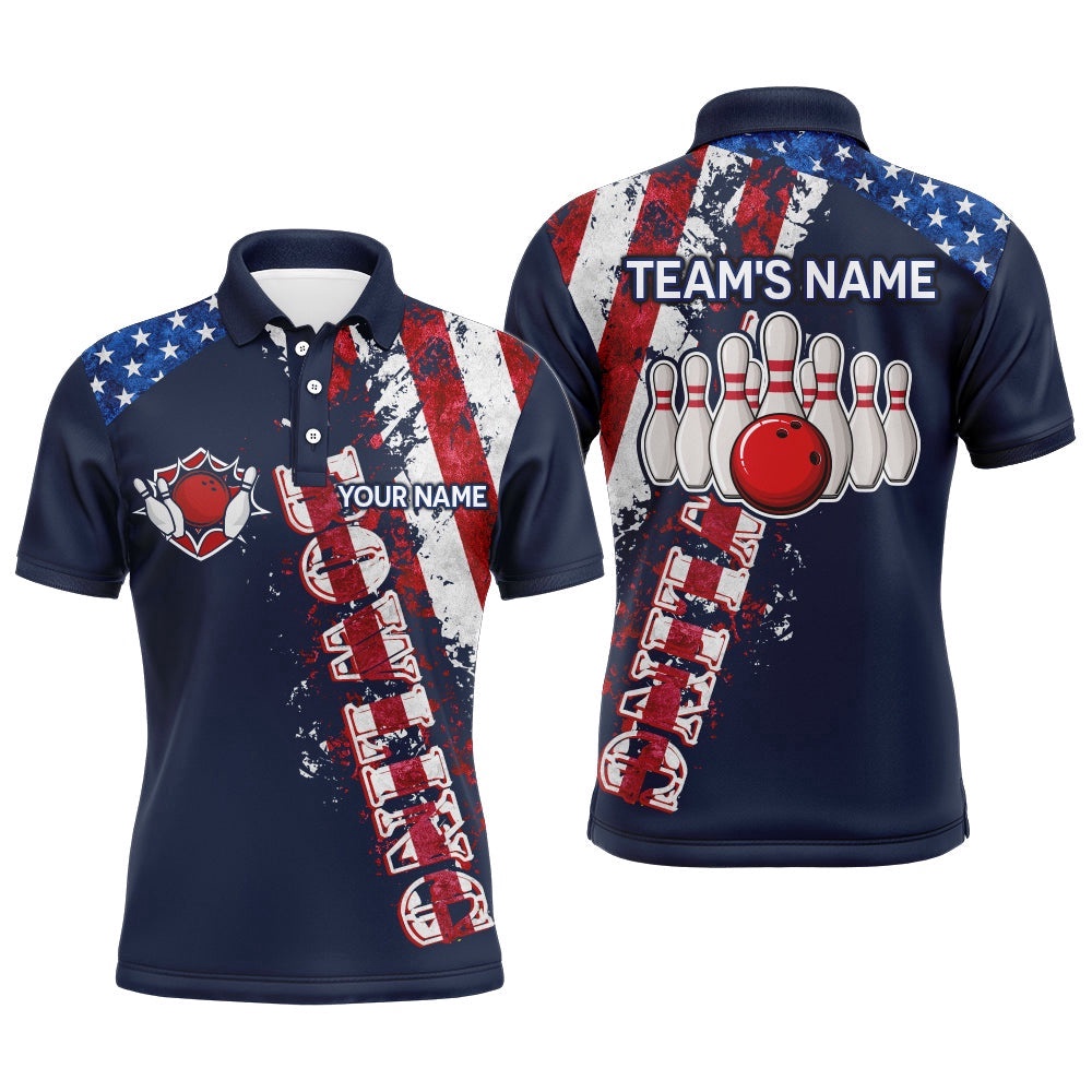 Patriotic Men’s Polo Bowling Shirt, Custom Name Men Bowlers Polo Shirt Short Sleeve American Flag, Personalized Bowling Team Shirt Patriotic Men’s Polo Bowling Shirt, Custom Name Men Bowlers Polo Shirt Short Sleeve American Flag, Personalized Bowling Team Shirt