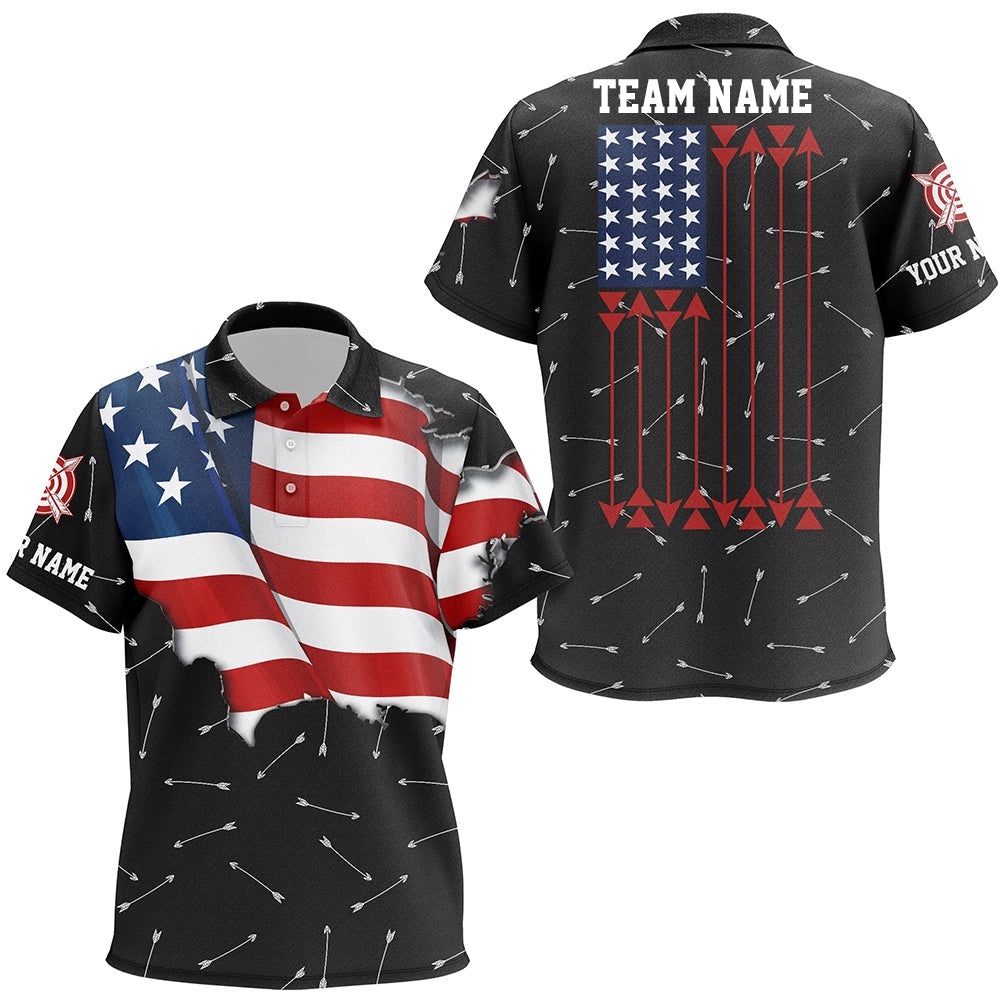 Patriotic USA Flag Archery Polo Shirts Archery Team Uniform Shirts, Custom Archery Team Polo Shirt