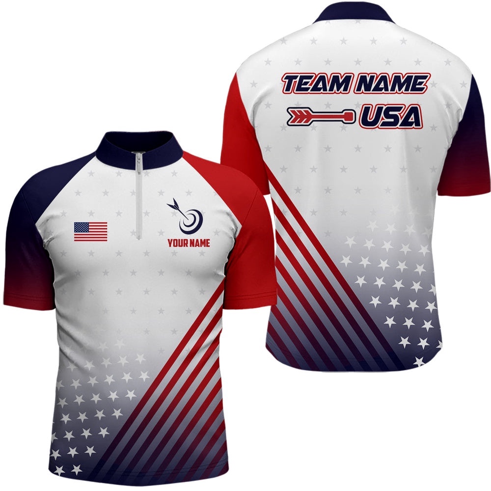 Patriotic US Flag Archery Men Polo & Jersey Shirts Custom Team Archery Jerseys , Custom Archery Team Shirt
