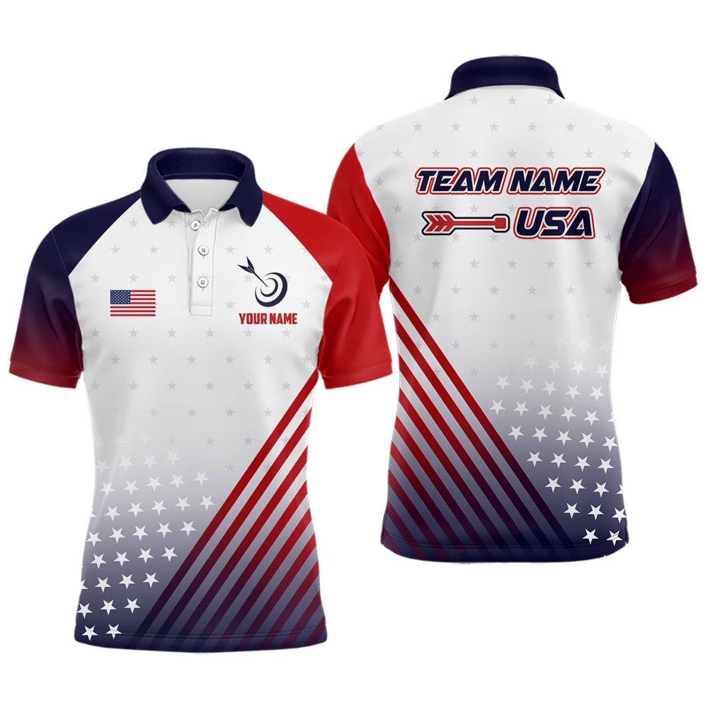 Patriotic US Flag Archery Men Polo Shirts Custom Team Archery Polo , Custom Archery Team Polo Shirt