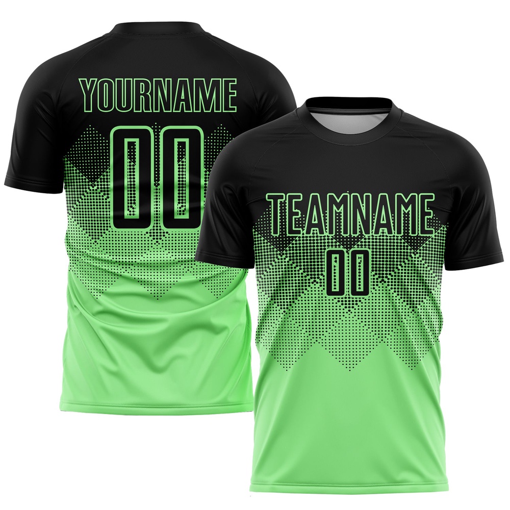 Pea Green Black Sublimation Soccer Uniform Jersey, Custom Team Soccer Jersey Shirt
