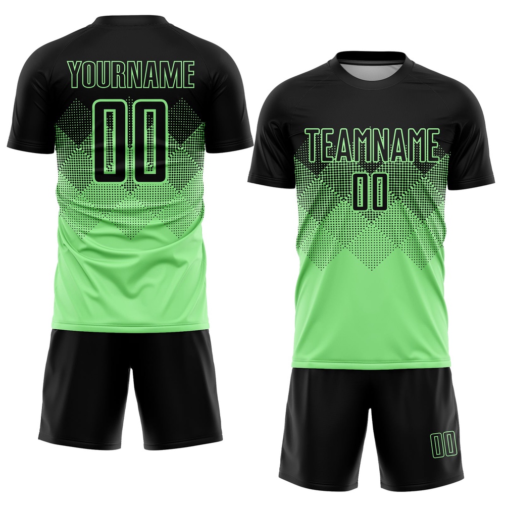 Pea Green Black Sublimation Soccer Uniform Jersey, Custom Team Soccer Jersey Shirt