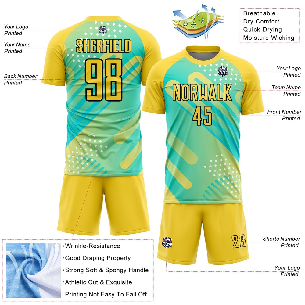 Pea Green Yellow Black Abstract Shapes Sublimation Soccer Uniform Jersey, Custom Team Soccer Jersey Shirt Pea Green Yellow Black Abstract Shapes Sublimation Soccer Uniform Jersey, Custom Team Soccer Jersey Shirt