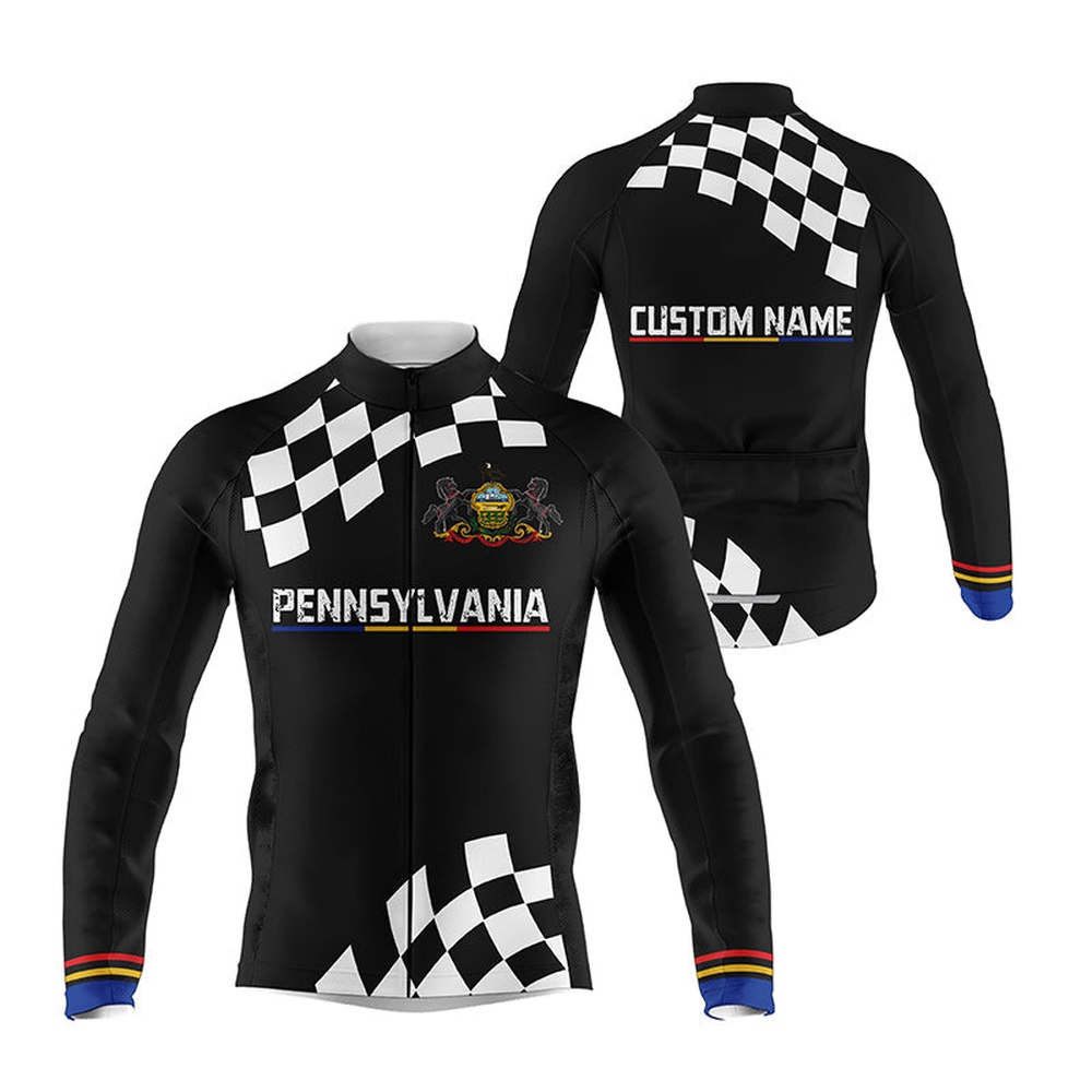 Pennsylvania Men Women Cycling Jersey Black Bike Shirt With 3 Back Pockets Bicycle Clothes, Custom Mono Cycling Jersey