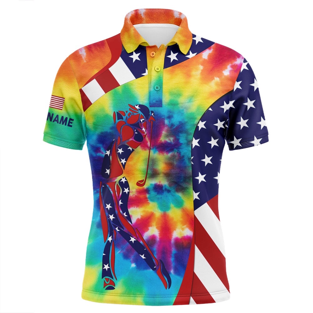 Personalized American Flag Patriot Golf Tie Dye Men’s Golf Polo Shirts Custom Golf Gifts For Men, Golf Polo Shirt, Golf Shirts