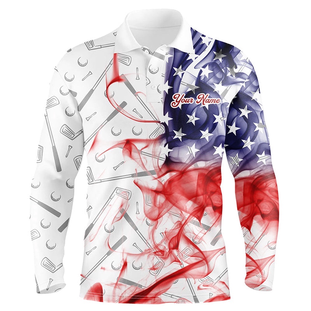 Personalized American Flag Smoke Men’s Golf Polo Shirts Patriotic Golf Shirts For Men, Golf Polo Shirt, Golf Shirts