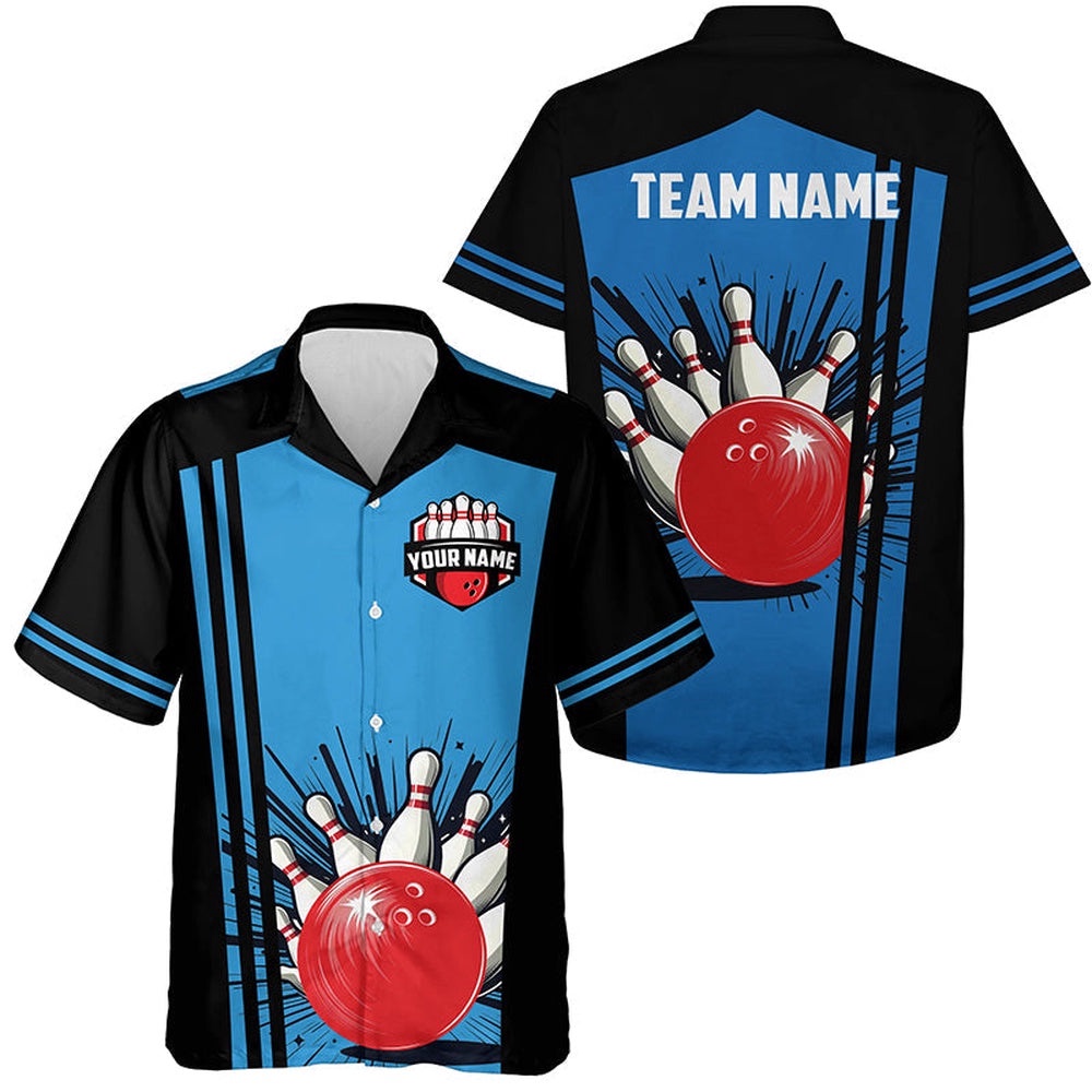Personalized Black And Blue Retro Bowling Hawaiian Shirts, Custom Team Bowling Hawaiian Shirt Personalized Black And Blue Retro Bowling Hawaiian Shirts, Custom Team Bowling Hawaiian Shirt