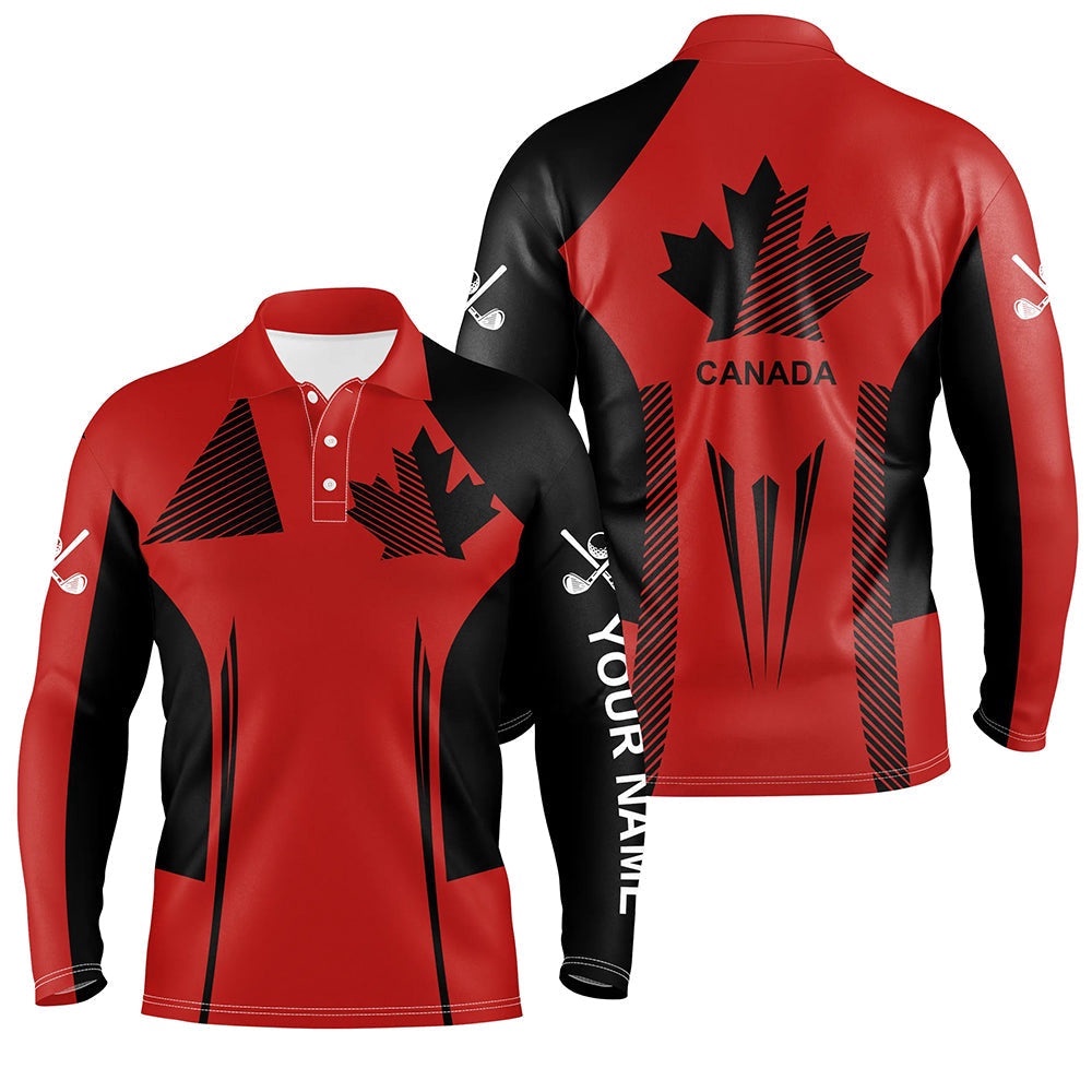 Personalized Black And Red Canada Flag Golf Polo Shirt For Men Custom Patriotic Gifts For Golf Lovers, Golf Polo Shirt, Golf Shirts
