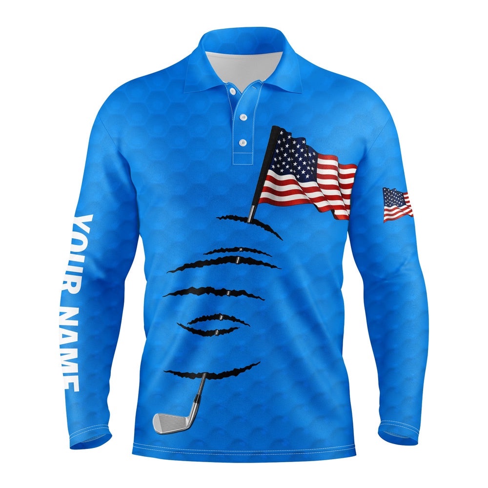 Personalized Blue Golf Polos Shirt For Men American Flag Th July Custom Name Gifts For Golf Lovers, Golf Polo Shirt, Golf Shirts