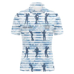 Personalized Blue Stripe Palm Leaves Men’s Golf&hellip;