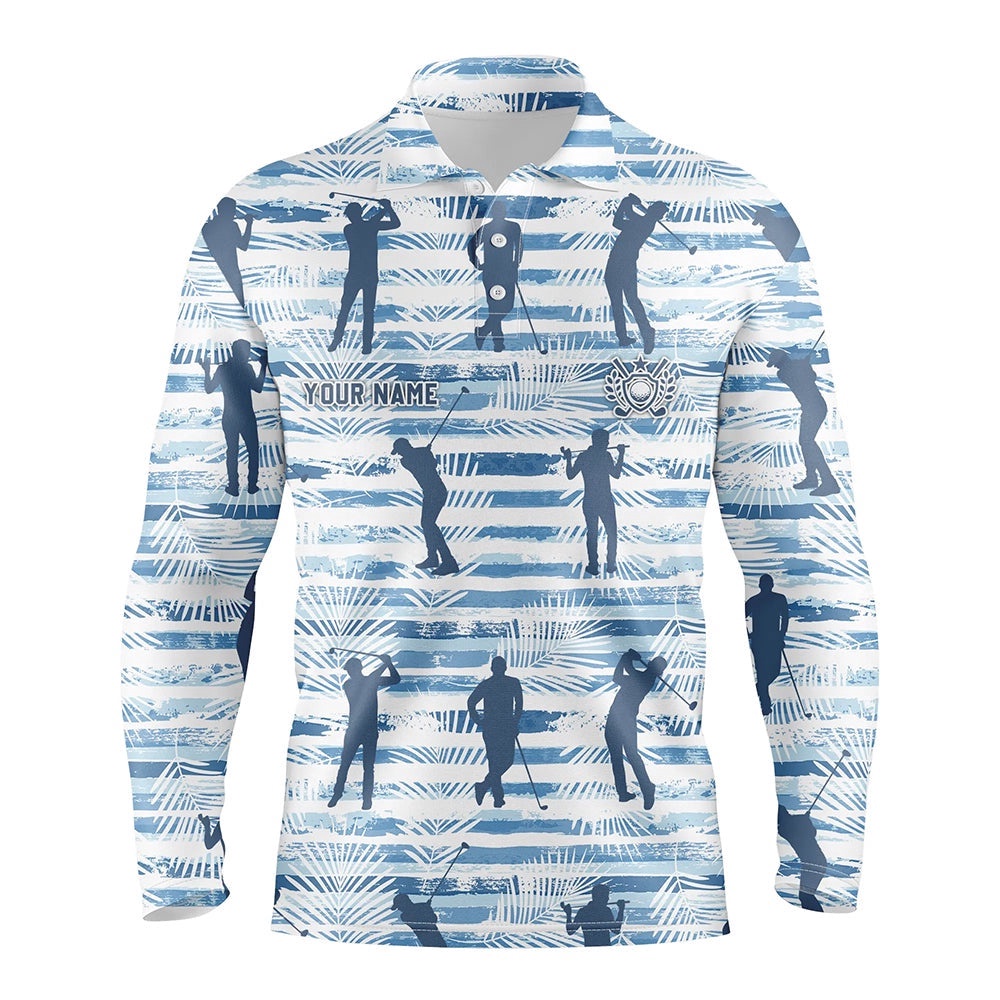 Personalized Blue Stripe Palm Leaves Men’s Golf Polo Shirt Tropical Golf Shirts For Men Golf Gifts, Golf Polo Shirt, Golf Shirts Personalized Blue Stripe Palm Leaves Men’s Golf Polo Shirt Tropical Golf Shirts For Men Golf Gifts, Golf Polo Shirt, Golf Shirts