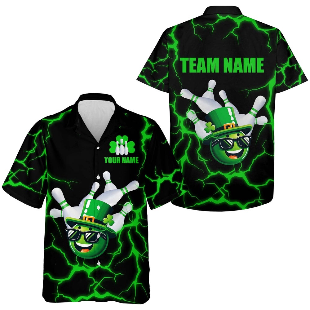 Personalized Bowling Patrick Day Hawaiian Shirt For Men & Women, Custom Team Bowling Hawaiian Shirt