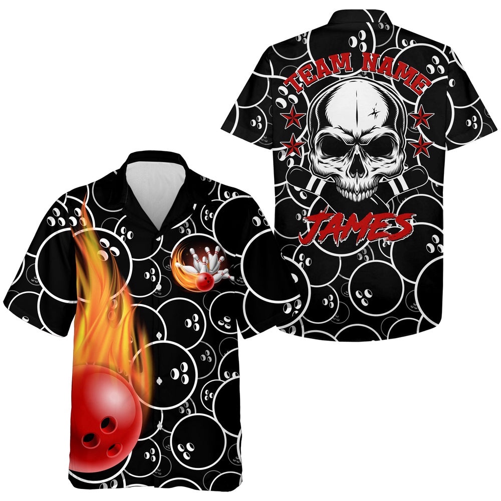 Personalized Flame Custom Bowling Team Shirts, Custom Team Bowling Hawaiian Shirt