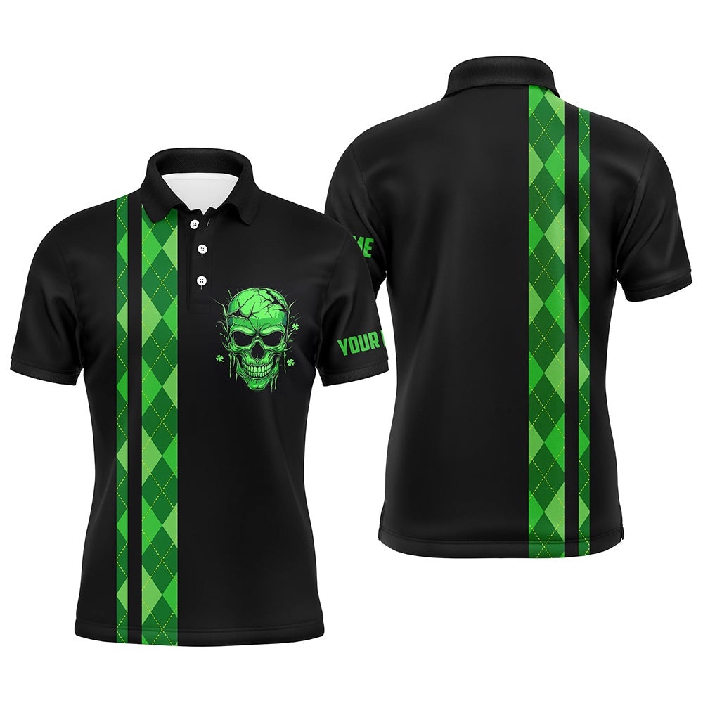 Personalized Green Argyle Plaid Skull Men’s Custom Black Golf Apparel For Men’s, Golf Polo Shirt, Golf Shirts Personalized Green Argyle Plaid Skull Men’s Custom Black Golf Apparel For Men’s, Golf Polo Shirt, Golf Shirts
