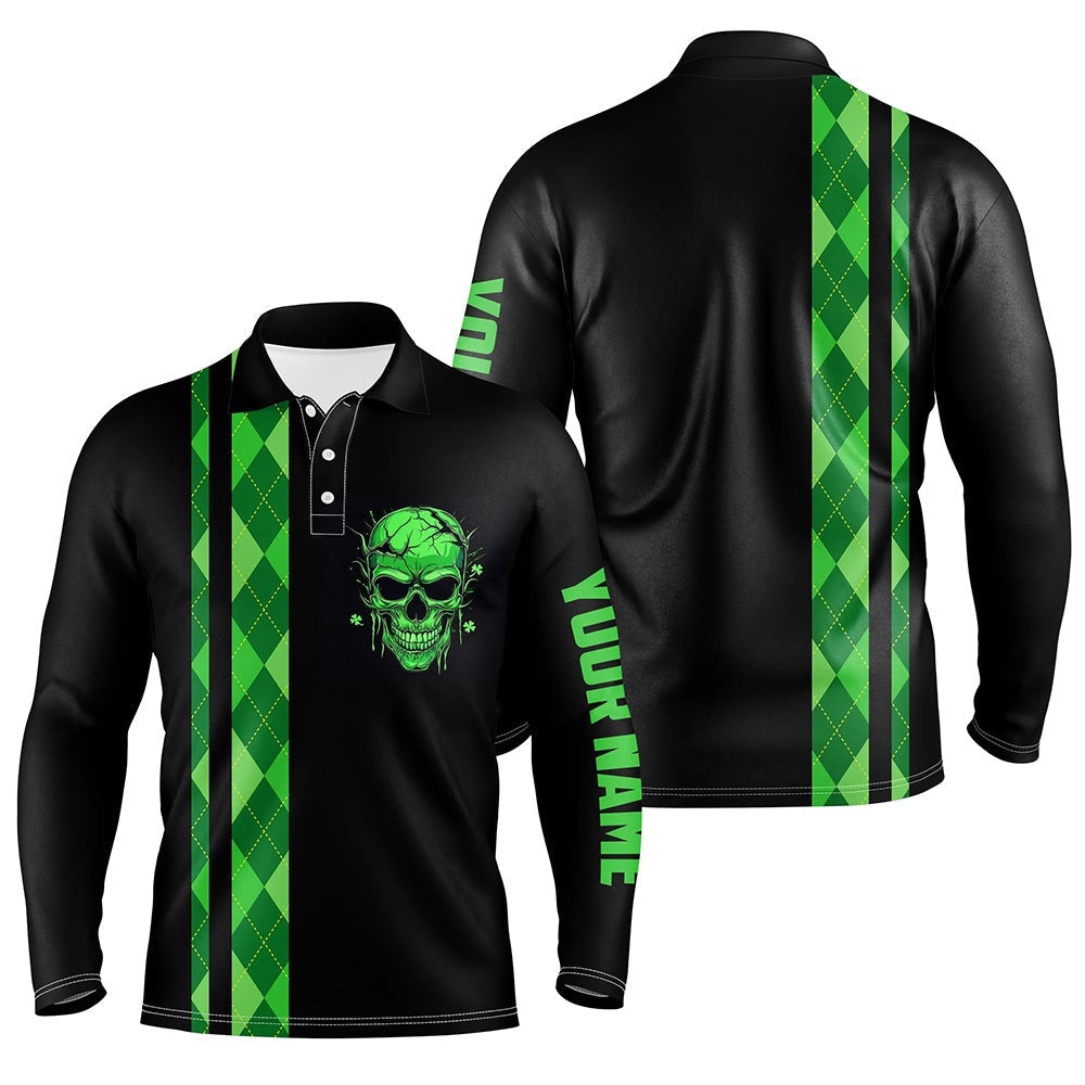 Personalized Green Argyle Plaid Skull Men’s Custom Black Golf Apparel For Men’s, Golf Polo Shirt, Golf Shirts Personalized Green Argyle Plaid Skull Men’s Custom Black Golf Apparel For Men’s, Golf Polo Shirt, Golf Shirts