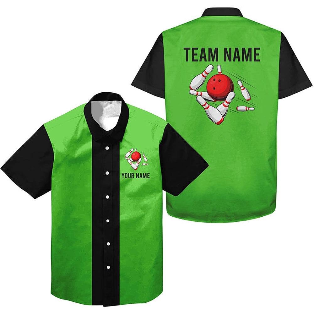 Personalized Green Black Retro Bowling Hawaiian Shirts, Custom Team Bowling Hawaiian Shirt Personalized Green Black Retro Bowling Hawaiian Shirts, Custom Team Bowling Hawaiian Shirt