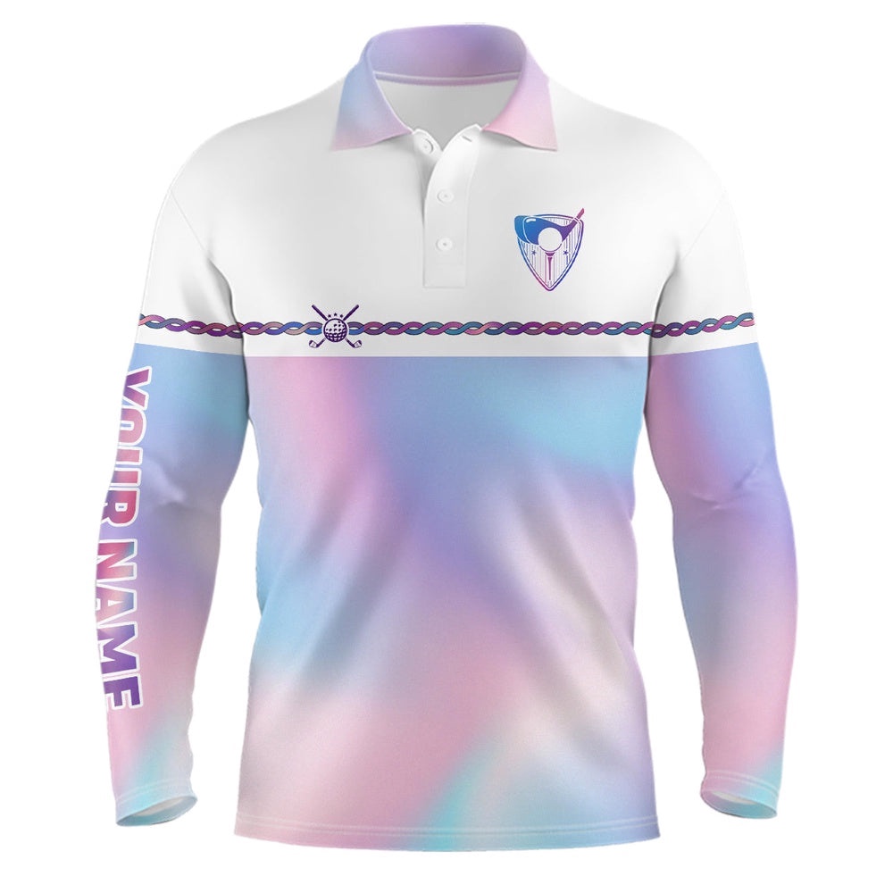 Personalized Men’s Golf Polo Shirt Custom Gradient Pastel Rainbow Golf Shirts For Men Golf Outfit, Golf Polo Shirt, Golf Shirts