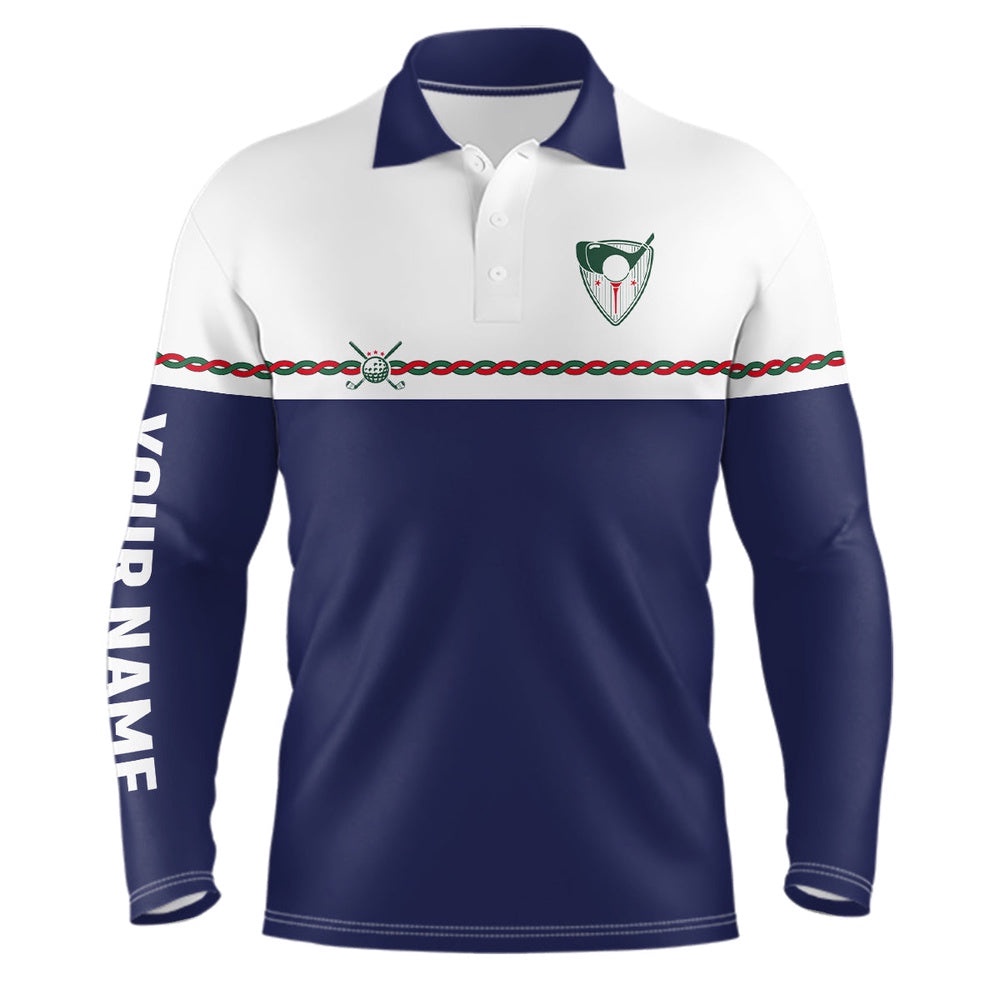 Personalized Men’s Golf Polo Shirts Custom Name Navy White Golf Shirts For Men Cool Golf Gifts, Golf Polo Shirt, Golf Shirts