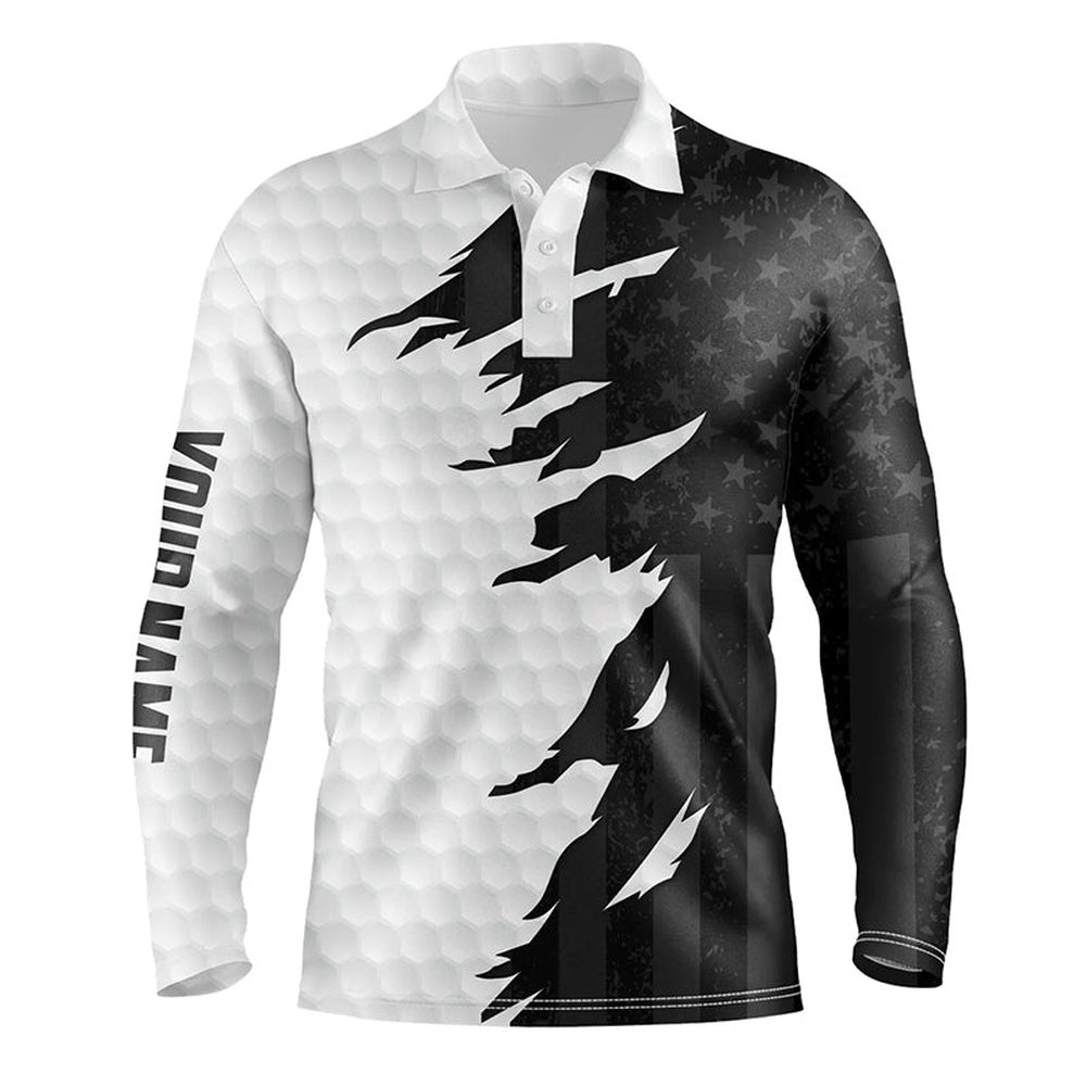 Personalized Men’s Golf Polos Shirts Custom White Golf Ball Skin Black American Flag Men’s Golf Apparel, Golf Polo Shirt, Golf Shirts Personalized Men’s Golf Polos Shirts Custom White Golf Ball Skin Black American Flag Men’s Golf Apparel, Golf Polo Shirt, Golf Shirts