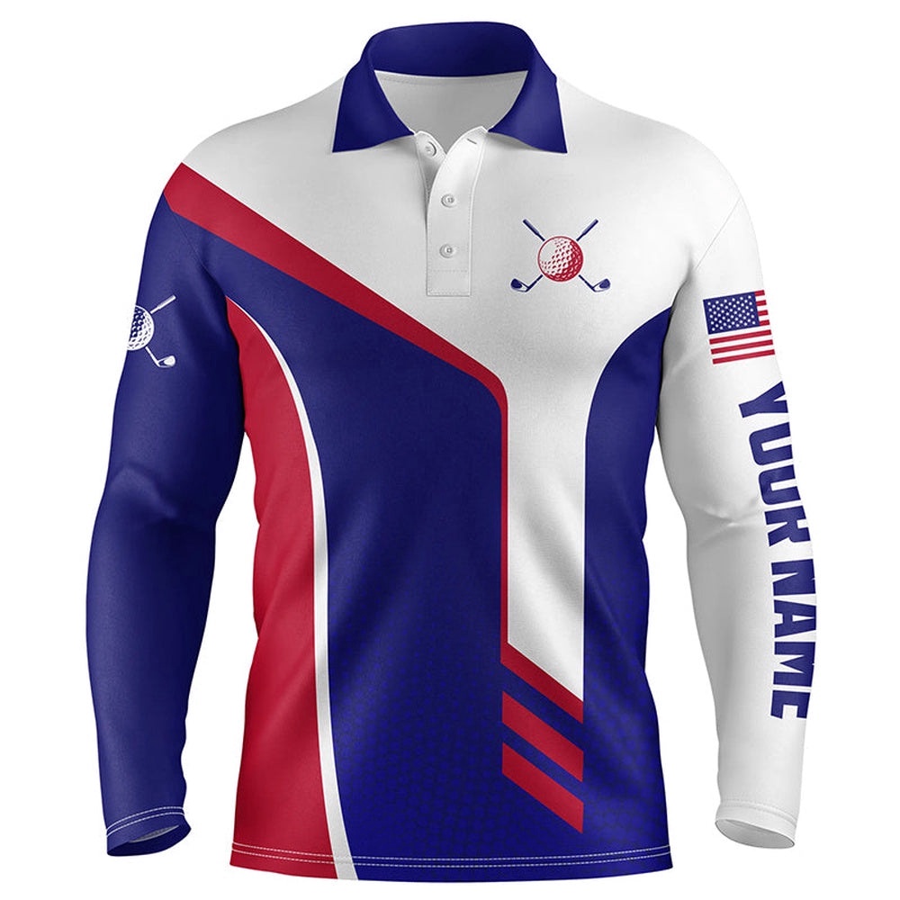 Personalized Red White And Blue Golf Polos Shirts For Men Custom Patriotic Men’s Golf Tops, Golf Polo Shirt, Golf Shirts