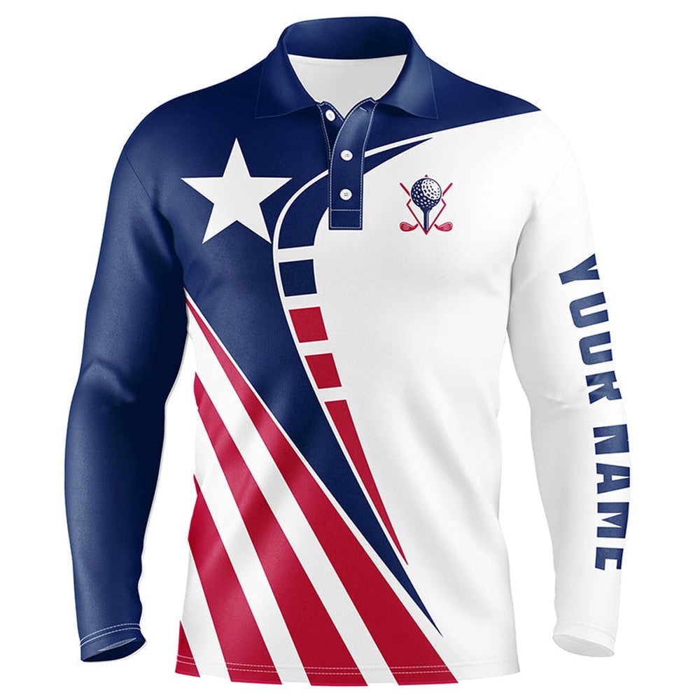 Personalized Red, White And Blue Golf Polos Shirts For Men’s Custom Texas Flag Patriot Golf Wears, Golf Polo Shirt, Golf Shirts