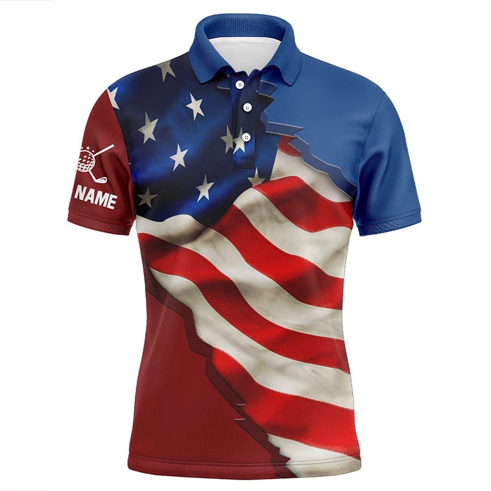 Personalized Vintage American Flag Men’s Golf Polo Shirts Custom Patriotic Golf Gift For Men’s, Golf Polo Shirt, Golf Shirts