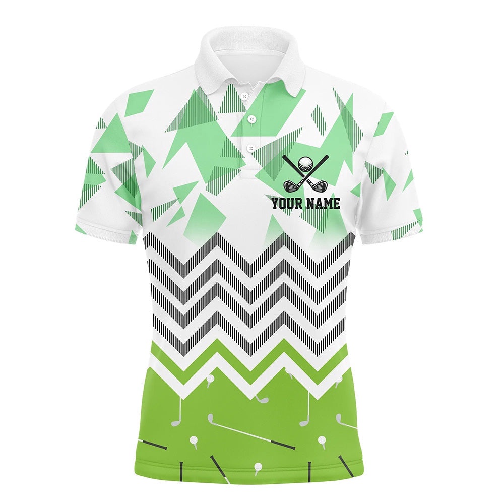 Personalized White And Green Golf Pattern Custom Men’s Golf Polo Shirt, Golf Tops For Men Golf Gifts, Golf Polo Shirt, Golf Shirts