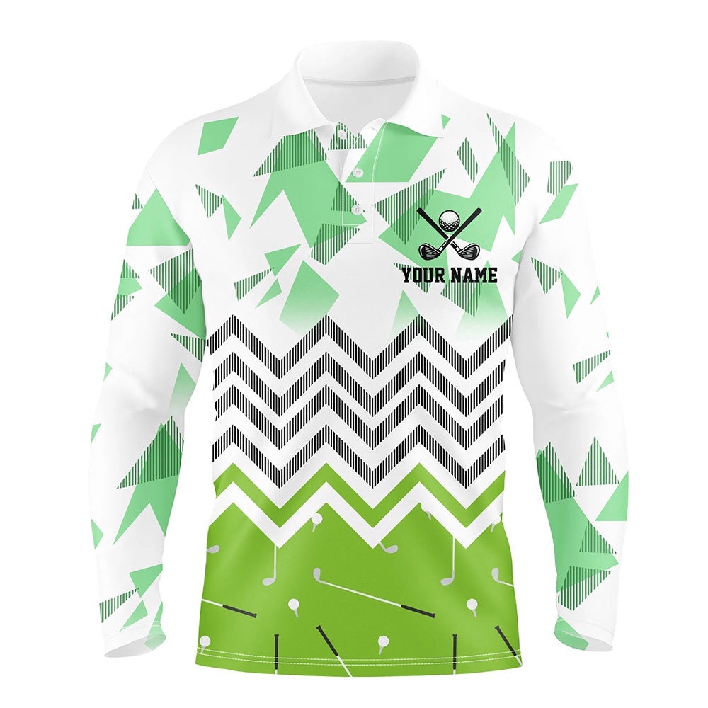 Personalized White And Green Golf Pattern Custom Men’s Golf Polo Shirt, Golf Tops For Men Golf Gifts, Golf Polo Shirt, Golf Shirts