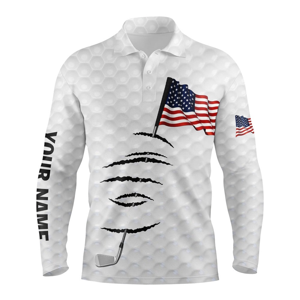 Personalized White Golf Polos Shirt For Men American Flag Th July Custom Name Gifts For Golf Lovers, Golf Polo Shirt, Golf Shirts