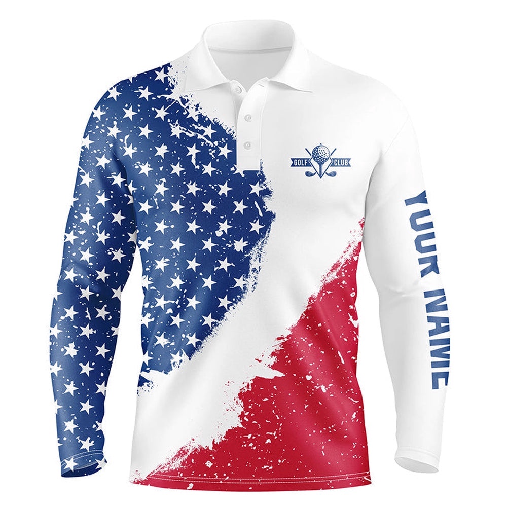 Personalized White Golf Polos Shirts For Men’s American Flag Th July Custom Men’s Golf Apparel, Golf Polo Shirt, Golf Shirts