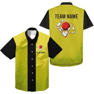 Personalized Yellow Black Retro Bowling Hawaiian Shirts,&hellip;