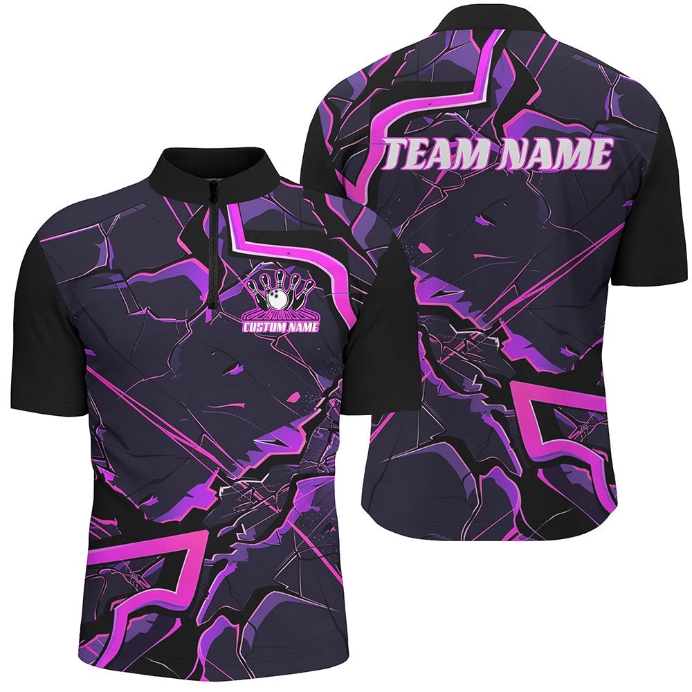 Pink And Purple Bowling Team Shirts For Men And Women, Bowling Tournament Outfits, Custom Bowling Team Jersey Shirt