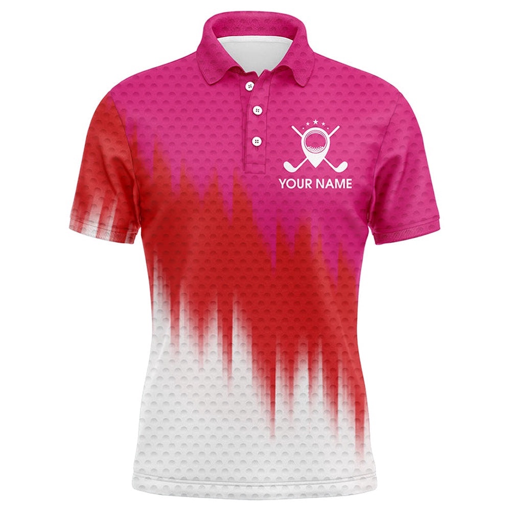 Pink And Red Men’s Golf Polo Shirts Custom Name Golf Outfit Men, Great Gifts For A Golfer, Golf Polo Shirt, Golf Shirts