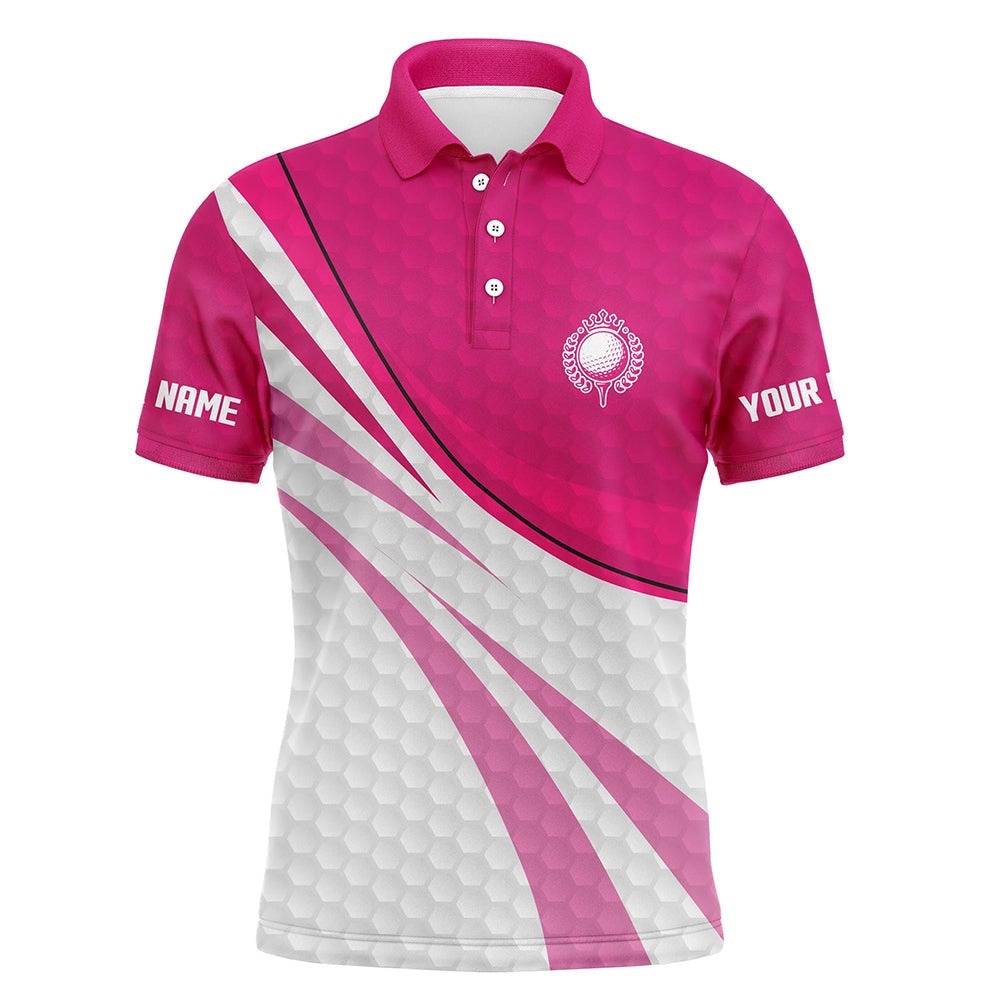Pink And White Golf Shirt Custom Name Men’s Men’s Pink Golf Polo, Golfer Gifts, Golf Polo Shirt, Golf Shirts