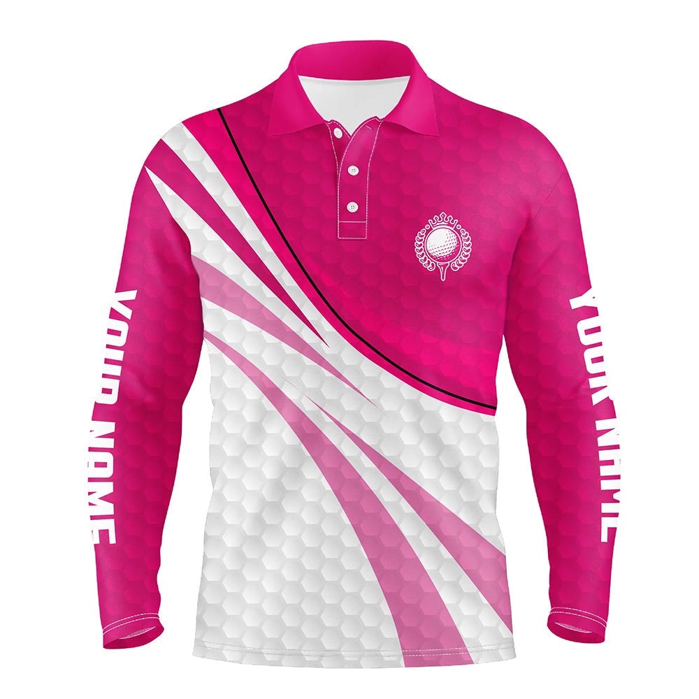 Pink And White Golf Shirt Custom Name Men’s Men’s Pink Golf Polo, Golfer Gifts, Golf Polo Shirt, Golf Shirts