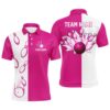 Pink And White Camo Bowling Polo Shirts For Men, Custom Team Men’s Bowling Shirt, Personalized Bowling Team Shirt