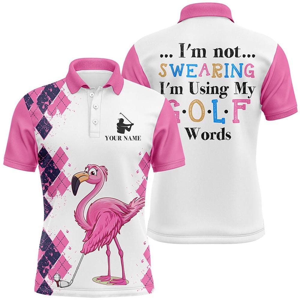 Pink Argyle Pattern Flamingo Custom Men’s Golf Polo Shirts I’m Not Swearing, I’m Using My Golf Words, Golf Polo Shirt, Golf Shirts