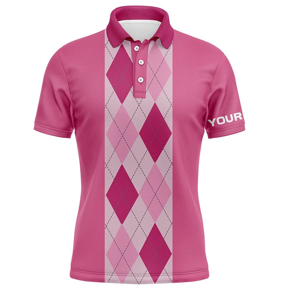 Pink Argyle Plaid Pattern Men’s Golf Polo Shirt Custom Golf Polos Shirt For Men, Golf Polo Shirt, Golf Shirts