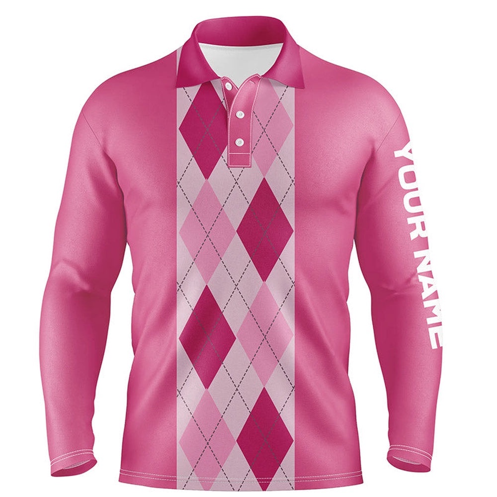 Pink Argyle Plaid Pattern Men’s Golf Polo Shirt Custom Golf Polos Shirt For Men, Golf Polo Shirt, Golf Shirts