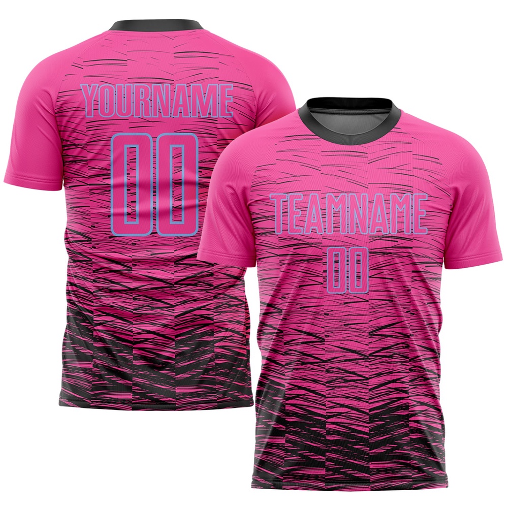 Pink Black Light Blue Sublimation Soccer Uniform Jersey, Custom Team Soccer Jersey Shirt