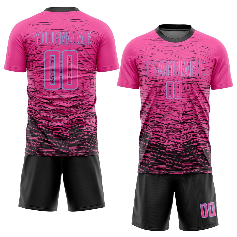 Pink Black Light Blue Sublimation Soccer Uniform Jersey, Custom Team Soccer Jersey Shirt