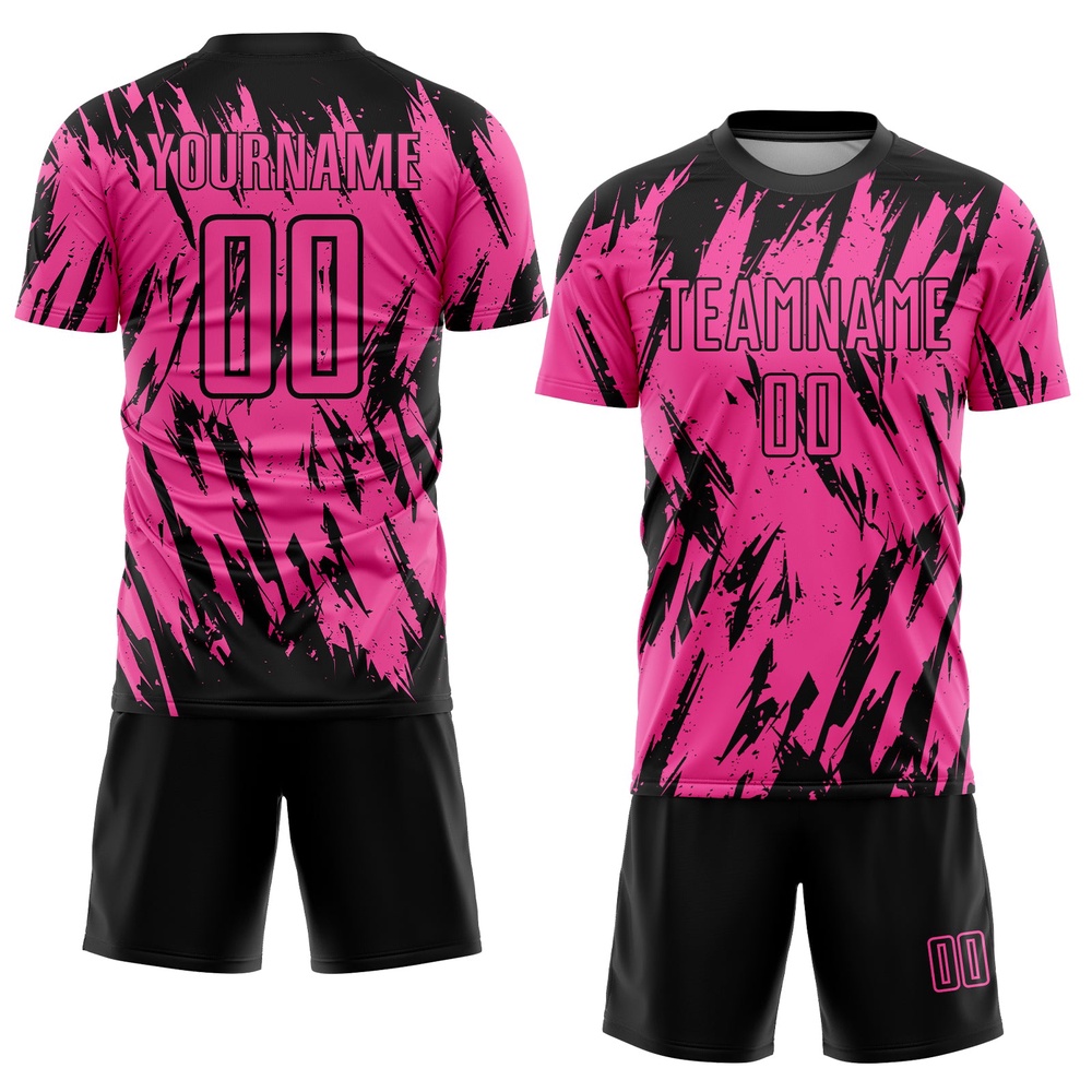 Pink Black Sublimation Soccer Uniform Jersey, Custom Team Soccer Jersey Shirt