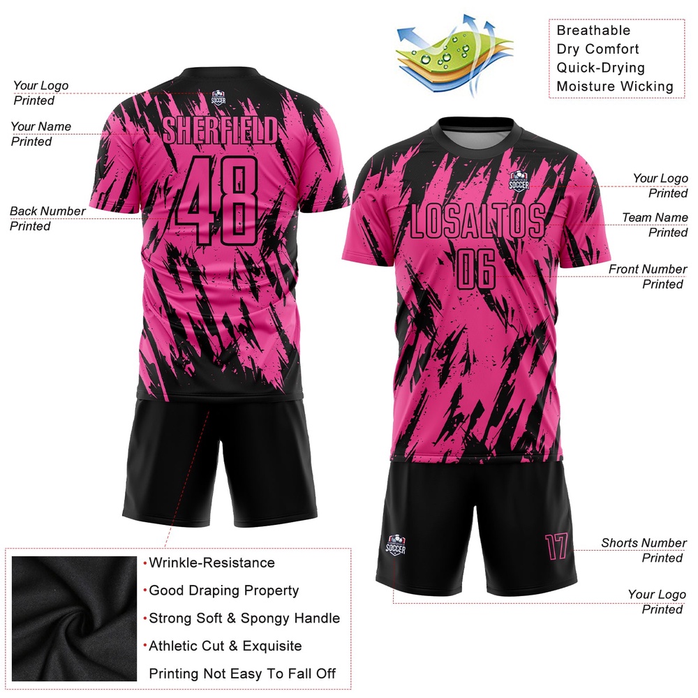 Pink Black Sublimation Soccer Uniform Jersey, Custom Team Soccer Jersey Shirt