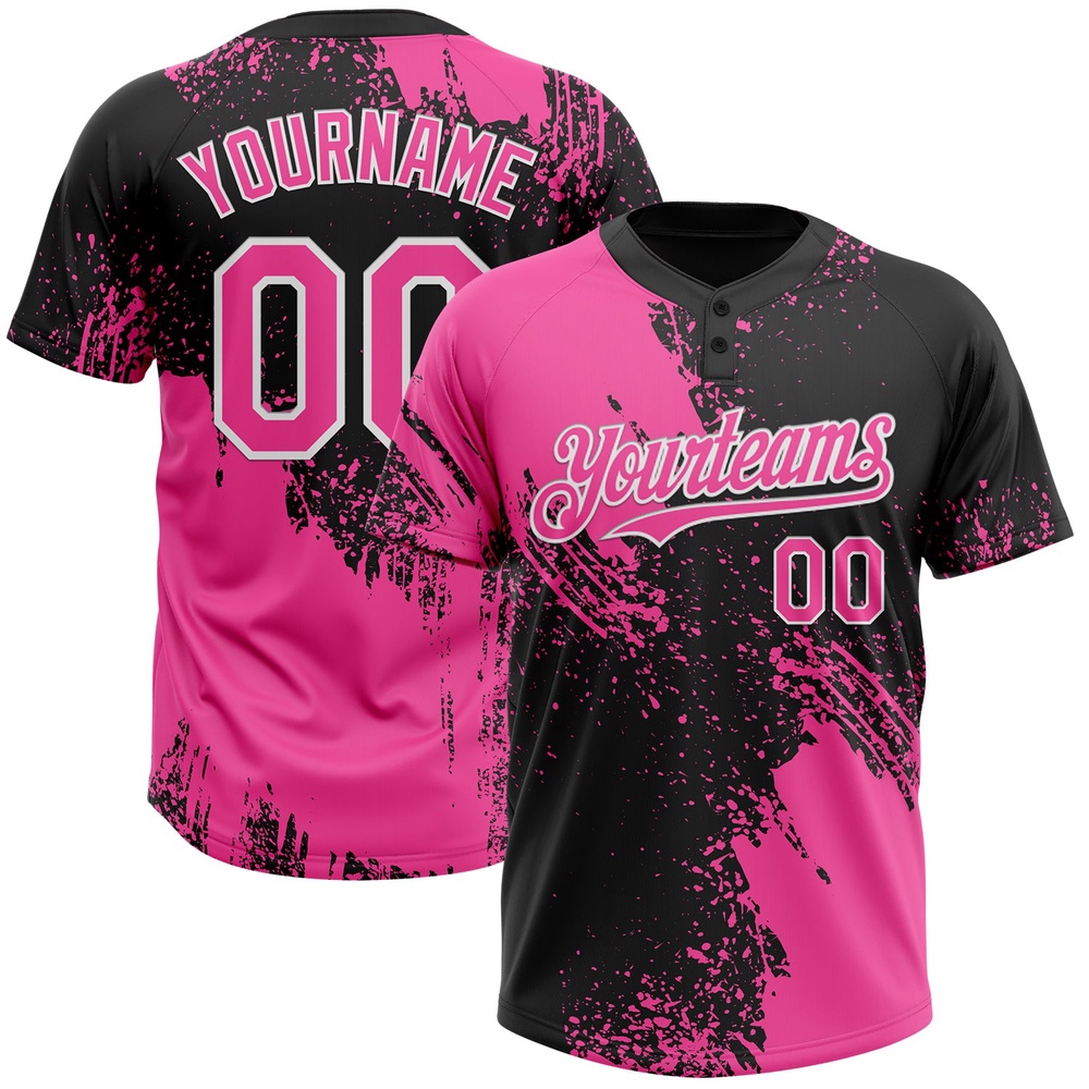 Pink Black White 3D Pattern Abstract Brush Stroke Two Button Unisex Softball Jersey, Custom Team Softball Jersey