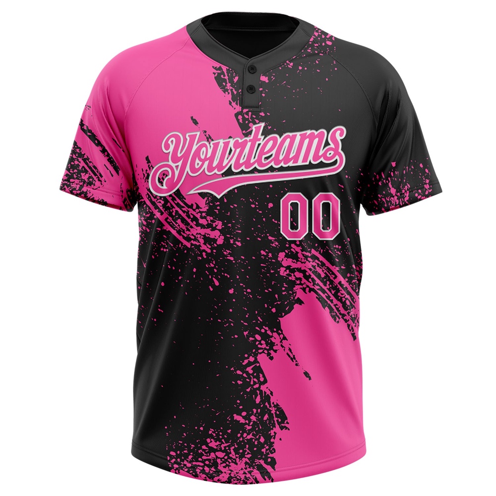 Pink Black White 3D Pattern Abstract Brush Stroke Two Button Unisex Softball Jersey, Custom Team Softball Jersey
