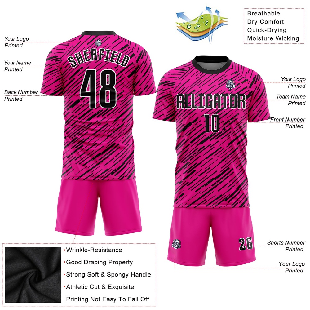 Pink Black White Sublimation Soccer Uniform Jersey, Custom Team Soccer Jersey Shirt